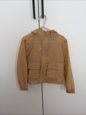 Kids Hooded Lightweight Rain Jacket in Tan